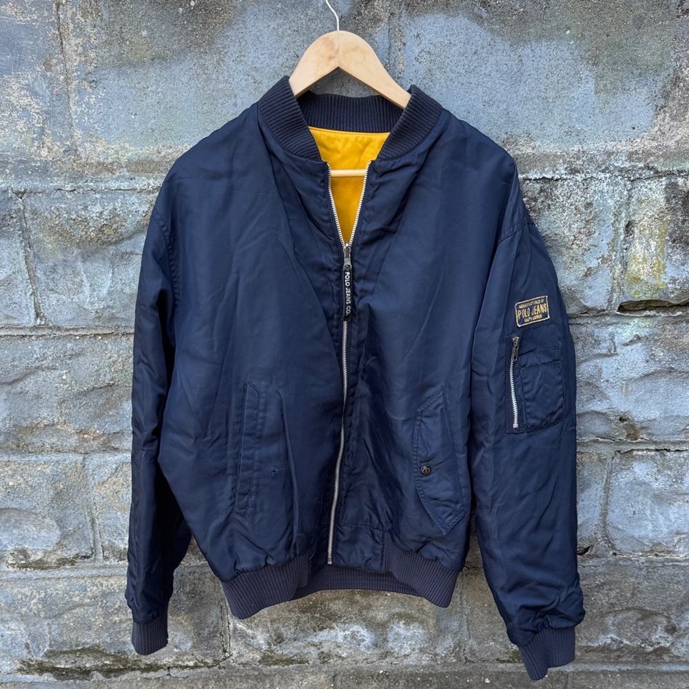 Vintage Polo Jeans Co Bomber Jacket Military Utility Reversible 90s blue yellow